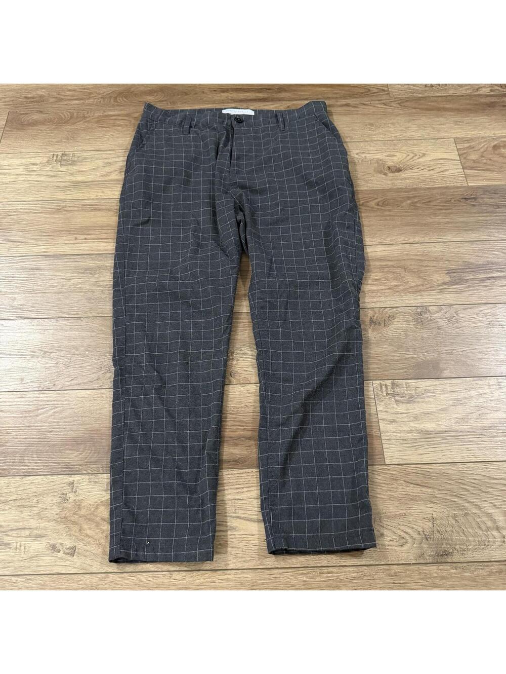 Cotton On Oxford Trouser Plaid Pants Size 34 Charcoal Gray